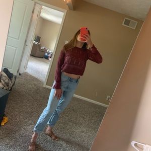 Cropped lace long sleeve shirt